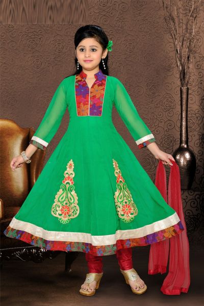 Green Georgette Girls Salwar Kameez (NFG-068)