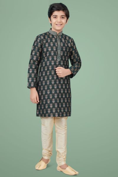 Green Giccha Silk Boys Kurta Pajama (NKK-687)