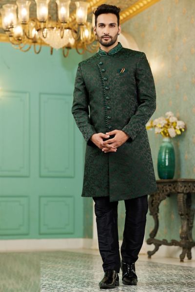 Green Imported Jaquard Silk Indo Western (NMK-7145)