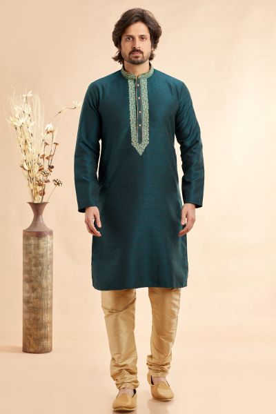 Green Jaquard Art Silk Kurta Pajama (NMK-7916)