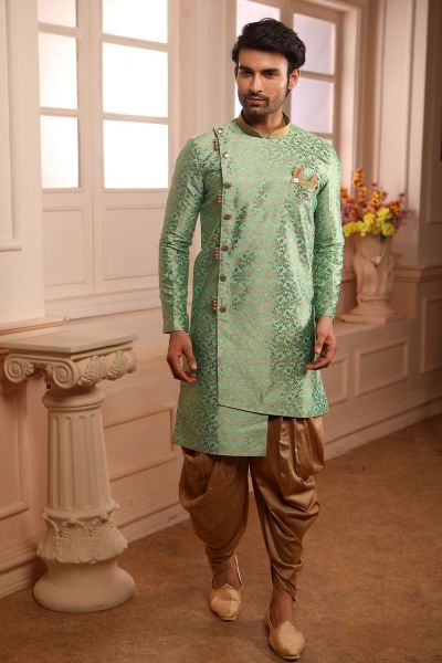 Green Jaquard Silk Brocade Indo Western (NMK-4459)