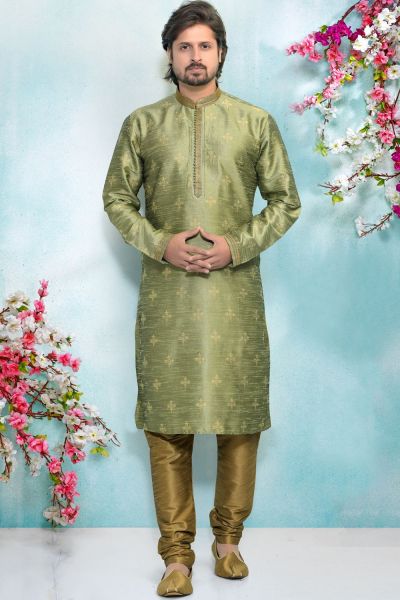 Green Jaquard Silk Brocade Kurta for Men (NMK-4920)