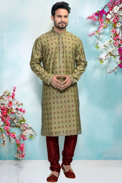 Green Jaquard Silk Brocade Kurta Pajama (NMK-4928)