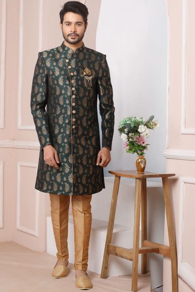 Green Jaquard Silk Indo Western (NMK-6177)