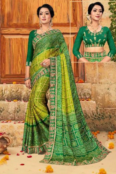 Green Moss Chiffon Saree (NWSA-5296)