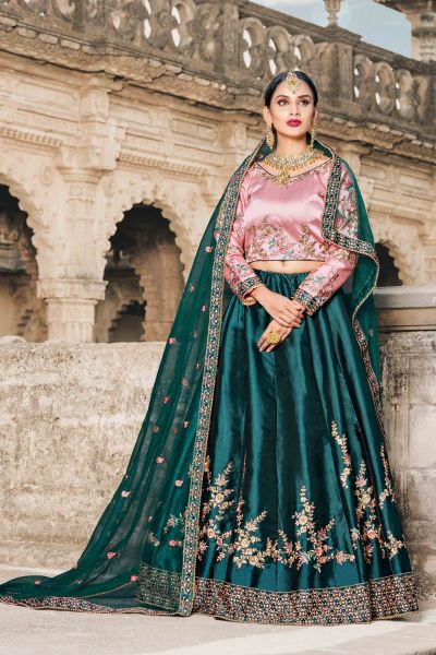 Green Pure Satin Lehenga Choli (NWG-575)