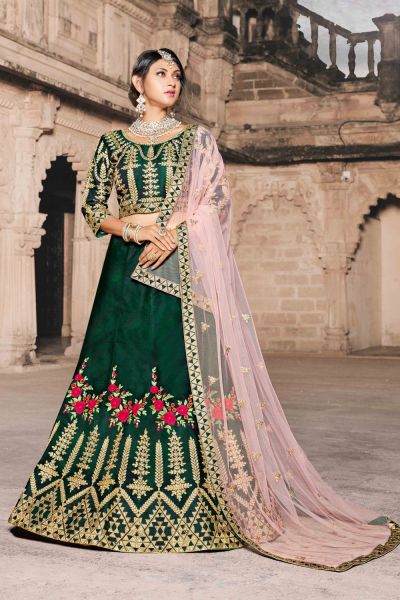 Green Pure Tafetta Lehenga Choli (NWG-573)