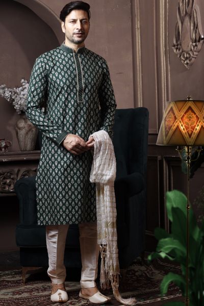 Green Silk Kurta Pajama (NMK-6075)