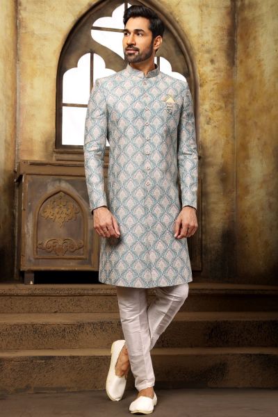 Green Silk Mens Indo Western (NMK-6099)