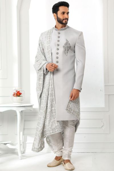 Grey Art Silk Indian Sherwani (NMK-6257)