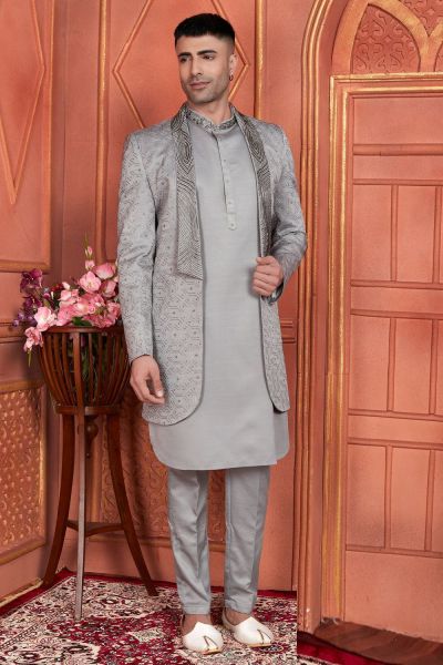 Grey Art Silk Indo Western (NMK-7677)