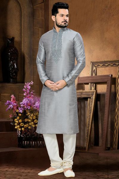 Grey Art Silk Kurta Pajama (NMK-2641)