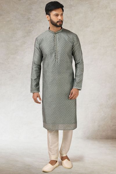 Grey Art Silk Kurta Pajama (NMK-5835)