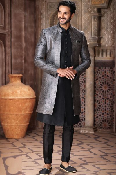 Grey Art Silk Mens Indo Western (NMK-6843)