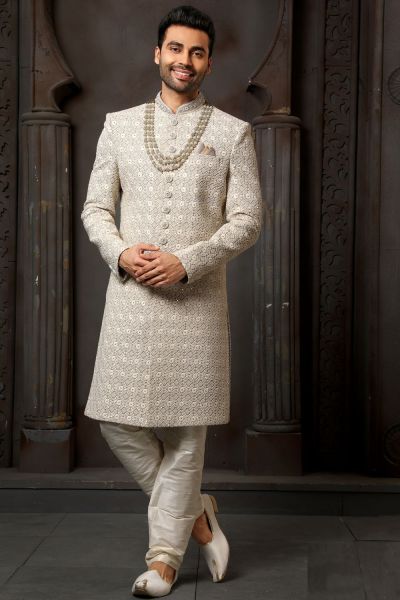 Grey Art Silk Mens Sherwani (NMK-6243)