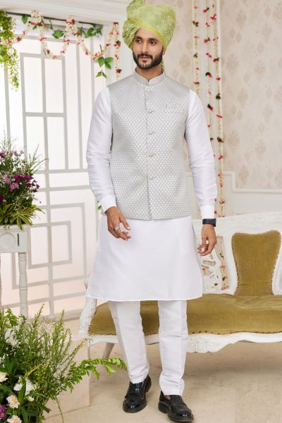 Grey Art Silk Nehru Jacket for Men (NMK-7975)