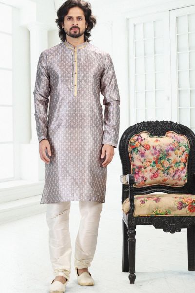 Grey Banarasi Silk Casual Kurta for Men (NMK-6697)