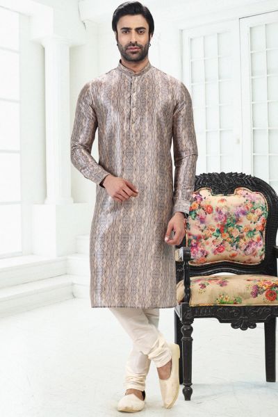 Grey Banarasi Silk Mens Kurta (NMK-6709)