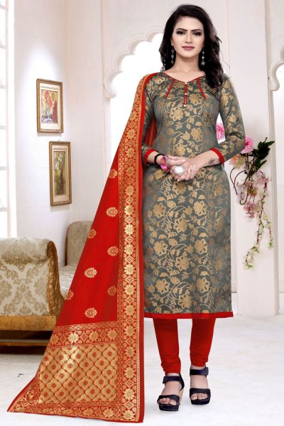 Grey Banarasi Silk Salwar Suit (NWS-6372)