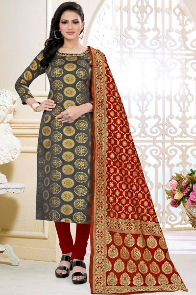 Grey Banarasi Silk Salwar Suit (NWS-6412)