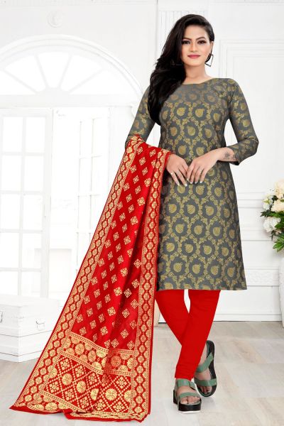 Grey Banarasi Silk Salwar Suit (NWS-6422)