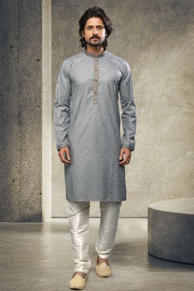 Grey Cotton Mens Kurta Pajama (NMK-6163)