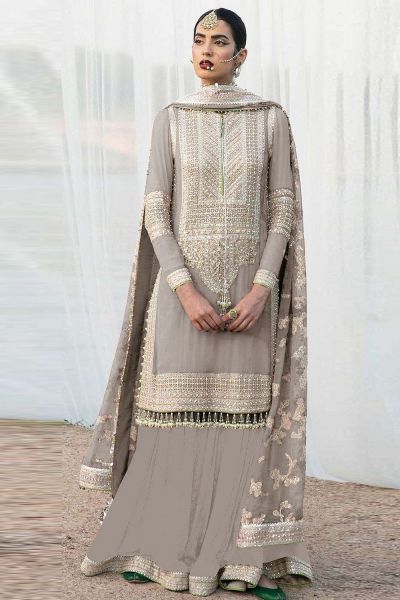 Grey Faux Georgette Embroidered Plazzo Suit (NWS-6993)