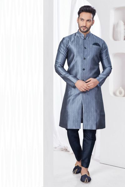 Grey Jaquard Indo Western for Mens (NMK-7866)