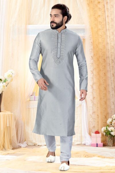 Grey Jaquard Kurta Pajama (NMK-4245)