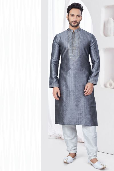 Grey Jaquard Kurta Pajama (NMK-7813)