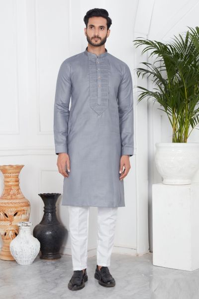 Grey Linen Cotton Kurta Pajama (NMK-7578)