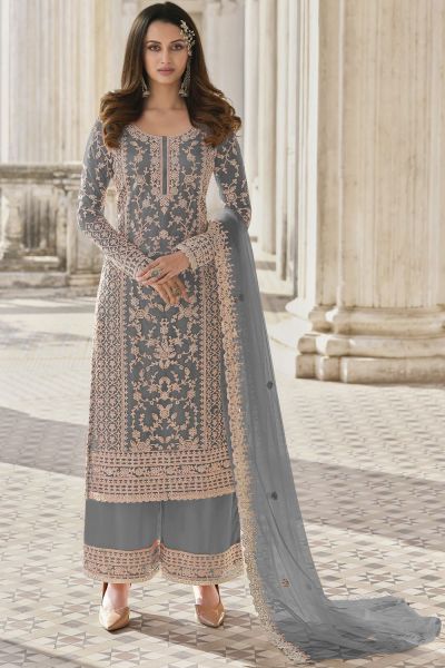 Grey Net Womens Salwar Suit (NWS-6708)