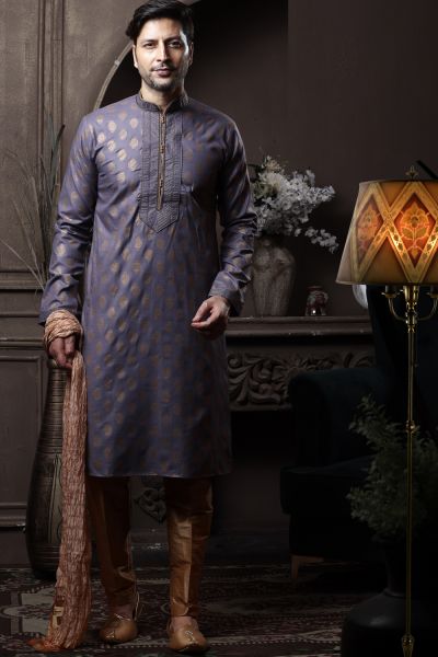 Grey Silk Kurta Pajama (NMK-6082)