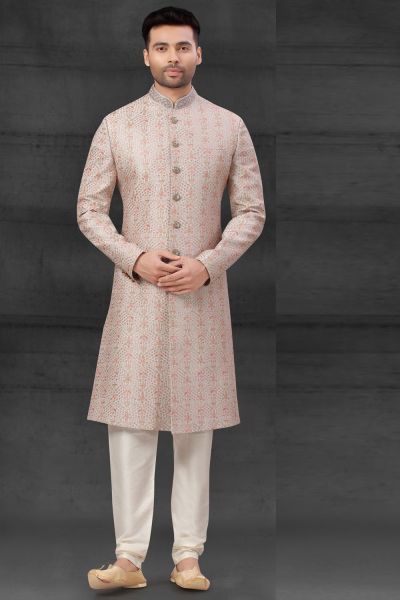 Grey Silk Mens Sherwani (NMK-6007)