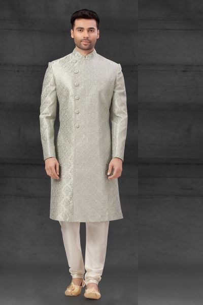 Grey Silk Mens Sherwani (NMK-6026)