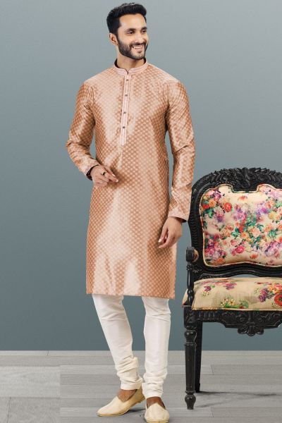 Jaquard Banarasi Silk Kurta in Dark Peach (NMK-6626)