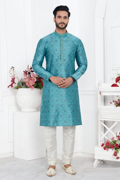 Jaquard Silk Brocade Blue Kurta (NMK-7751)