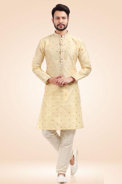 Jaquard Silk Brocade Cream Kurta Pajama (NMK-6432)