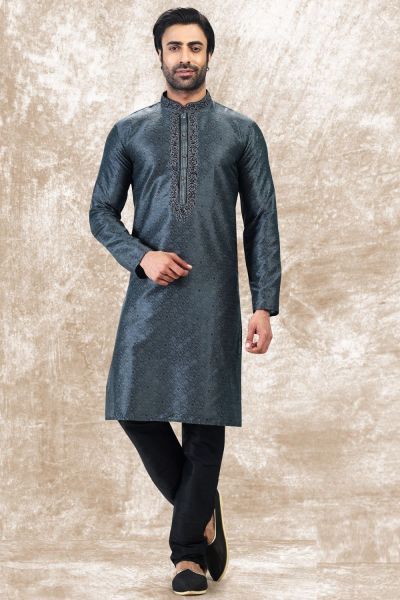 Jaquard Silk Brocade Grey Mens Kurta Pajama (NMK-6605)