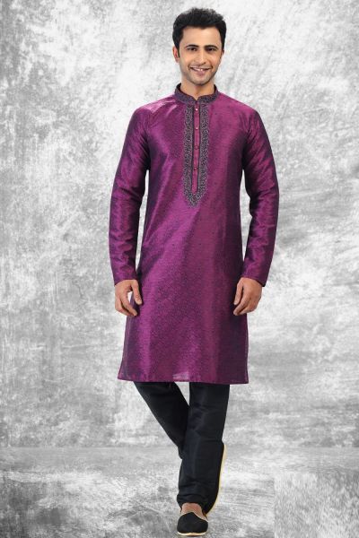 Jaquard Silk Brocade Magenta Mens Kurta (NMK-6604)