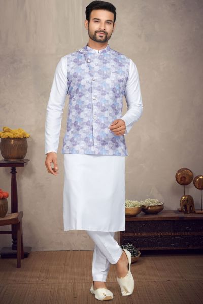 Lavender Cotton Mens Nehru Jacket (NMK-6949)