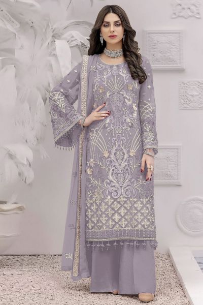 Lavender Faux Georgette Embroidered Salwar Suit (NWS-6963)