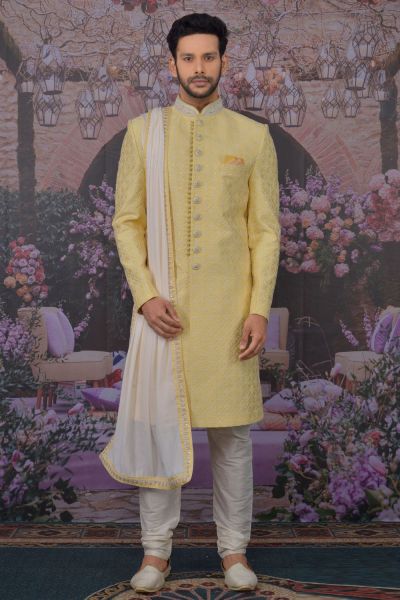 Lemon Art Banarasi Silk Sherwani (NMK-4780)