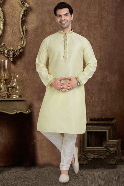 Lemon Banarasi Silk Kurta Pajama (NMK-5692)