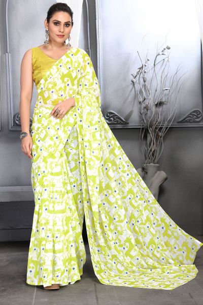 Lemon Yellow Faux Georgette Saree (NWSA-5953)