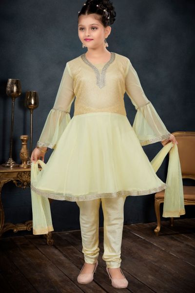 Lemon Yellow Net Girls Salwar Kameez (NFG-267)