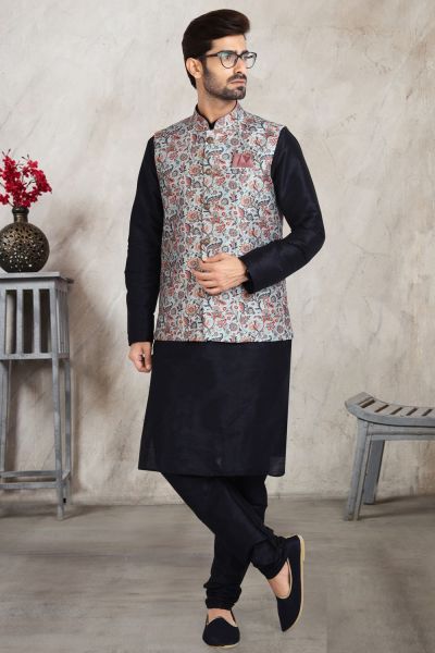 Light Blue Banarasi Silk Nehru Jacket (NMK-5681)