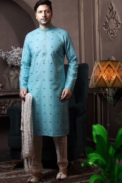 Light Blue Silk Kurta Pajama (NMK-6073)