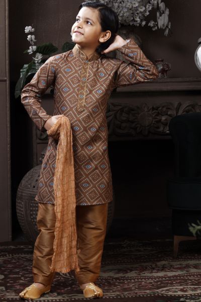 Light Brown Cotton Boys Kurta Pajama (NKK-761)