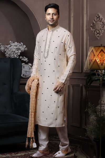 Light Cream Silk Kurta Pajama (NMK-6035)